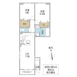 カメリア双葉 2LDKの間取図画像