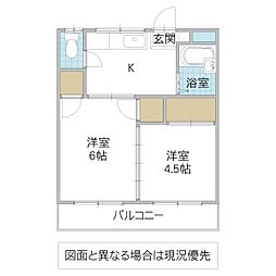 サニーヒルマンション 2Kの間取図画像