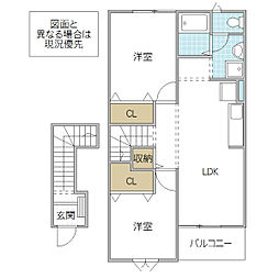 イストワール I 2階2LDKの間取り