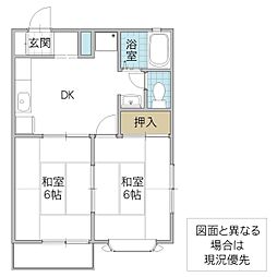 アートヒルズ鈴木 203号室 2階2DKの間取り