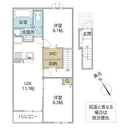 グラシオッソ II 2階2LDKの間取り