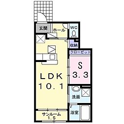 サンレミロジェ1037 1階1LDKの間取り