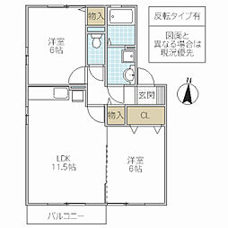 アンオークB 2LDKの間取図画像
