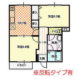オーブリー 2DKの間取図画像