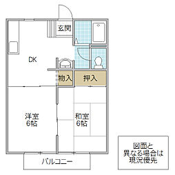 サンビレッヂ大宮A 2DKの間取図画像