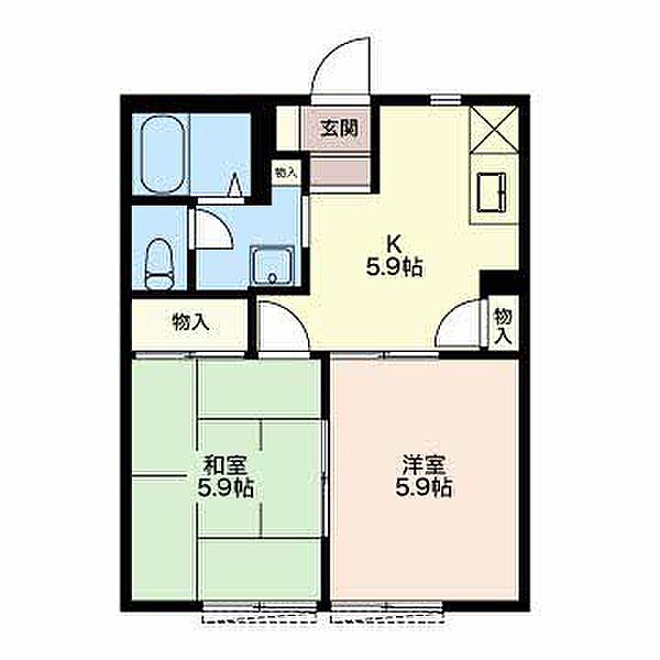 エクセルヤマナカ　Ｂ棟 102｜三重県四日市市富田２丁目(賃貸アパート2DK・1階・38.83㎡)の写真 その2