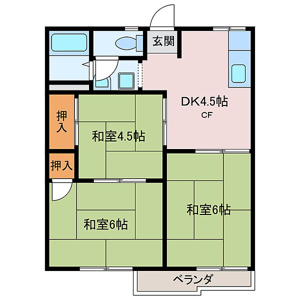 ハイツ山の平 205｜三重県四日市市西坂部町(賃貸アパート3DK・2階・47.80㎡)の写真 その2