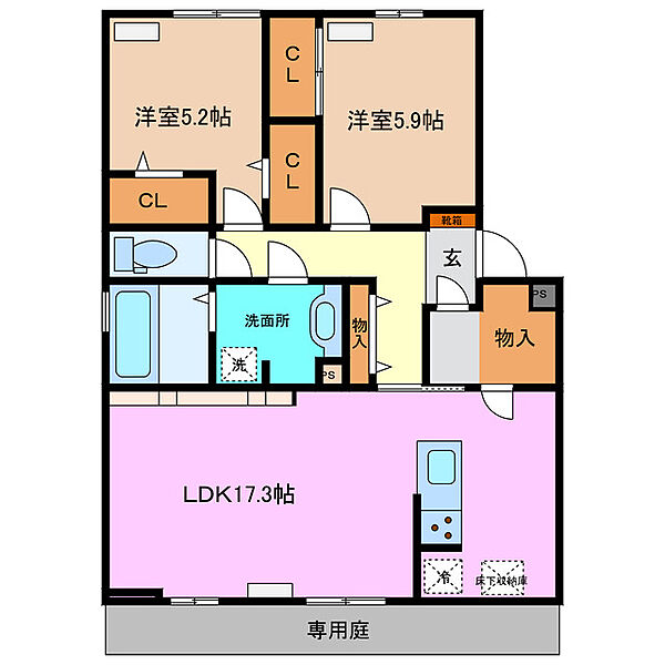 邸宅azma 102｜三重県四日市市松原町(賃貸アパート2LDK・1階・72.12㎡)の写真 その2