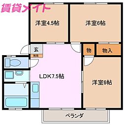 ラウンドトータス 3DKの間取図画像