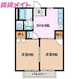 ファミール小杉II 1階2DKの間取り
