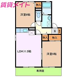 ピアチェーレ　C 1階2LDKの間取り