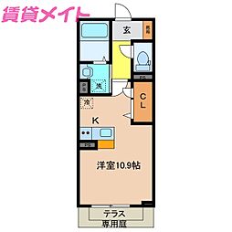 クレールリバー 1階ワンルームの間取り