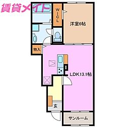 ラフォーレ三ツ谷東　Ｂ 1階1LDKの間取り