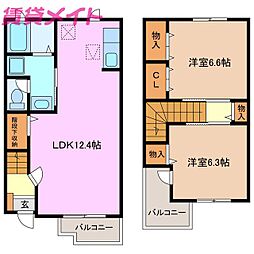 カーサコーモド阿倉川1 2LDKの間取図画像
