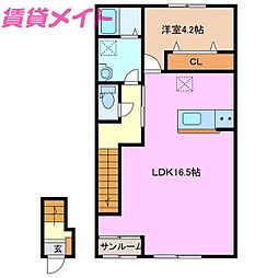ベレッツァ四日市伊坂台 2階1LDKの間取り