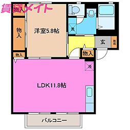 ハイネス21B 1LDKの間取図画像
