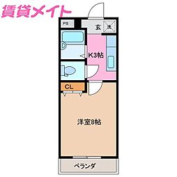 八田ハイツ 1Kの間取図画像