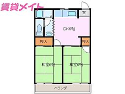 ハイツモリ北町 2DKの間取図画像