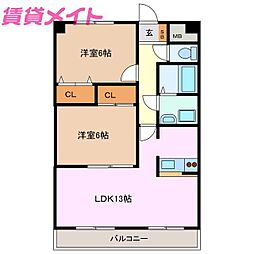 シャルマンドミール 2LDKの間取図画像