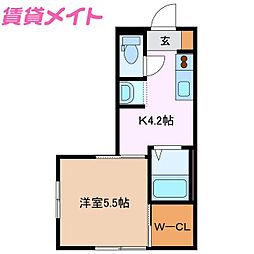 シュペリュールB 1Kの間取図画像