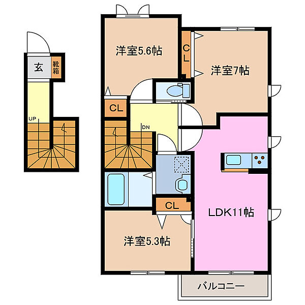 三重県桑名市大字江場(賃貸アパート3LDK・2階・70.98㎡)の写真 その2
