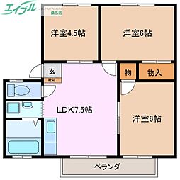 ラウンドトータス 3DKの間取図画像