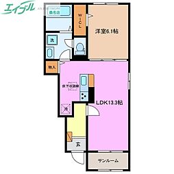 ライン　メゾン　II 1階1LDKの間取り