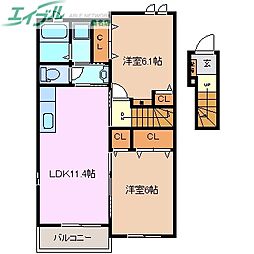 スターポップ　Ｍ　I 2階2LDKの間取り