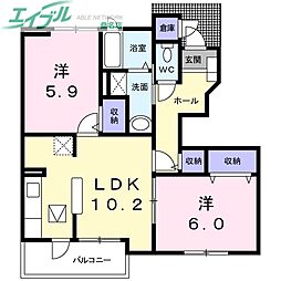 マトリス　I 1階2LDKの間取り