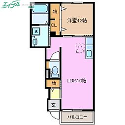 エスペランサII 1階1LDKの間取り
