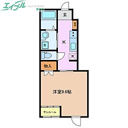 プラ　リジェール 1階1Kの間取り