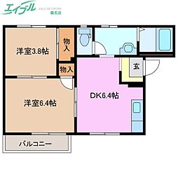 ウェンディ弐番館 2DKの間取図画像