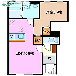 リーブルファイン南福崎 1LDKの間取図画像