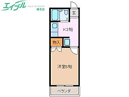 コーポパーシモン 1Kの間取図画像