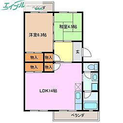 コーポ柳原 2LDKの間取図画像