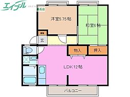 サンライフとまと 2LDKの間取図画像