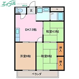 シティーハイツキャッスルB 3DKの間取図画像