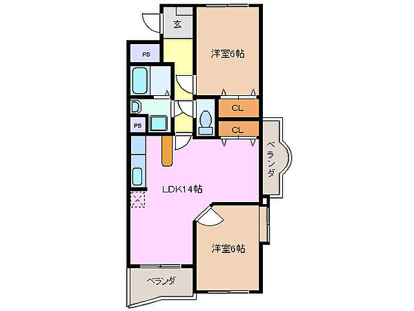 メゾンリュンヌ 201｜三重県桑名市大字蓮花寺(賃貸マンション2LDK・2階・58.99㎡)の写真 その2