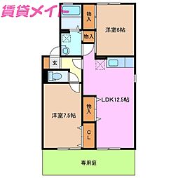 クレールコンフォート　D 1階2LDKの間取り