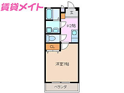 サンフォレスト24 1Kの間取図画像