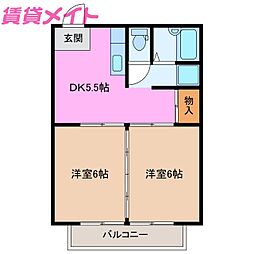 ビューカトレア 2Kの間取図画像