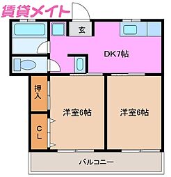 ヤマトハイツ 2DKの間取図画像