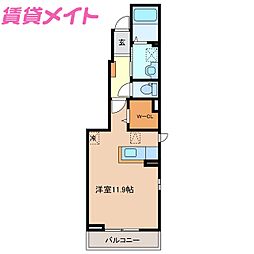 パークサイドカスミ ワンルームの間取図画像