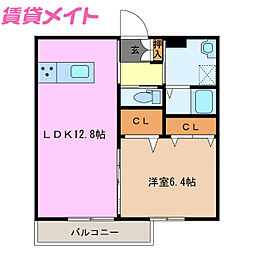 陽だまりの丘A 1LDKの間取図画像