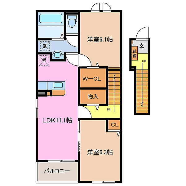 モアナI 203｜三重県三重郡川越町大字亀須新田(賃貸アパート2LDK・2階・58.60㎡)の写真 その2