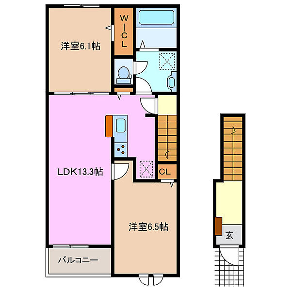 ヴィラ・グレイスフル 202｜三重県三重郡川越町大字南福崎(賃貸アパート2LDK・2階・59.58㎡)の写真 その2