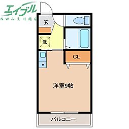 プライム富洲原 3階ワンルームの間取り