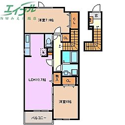 イースト　ファーム 2階2LDKの間取り