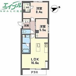 シャーメゾンウィンクス 1階2LDKの間取り