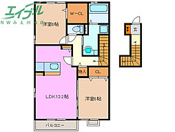 トレフル ブラン　A棟 2階2LDKの間取り